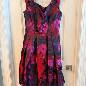 Maggy London Red and Purple Floral Midi Dress